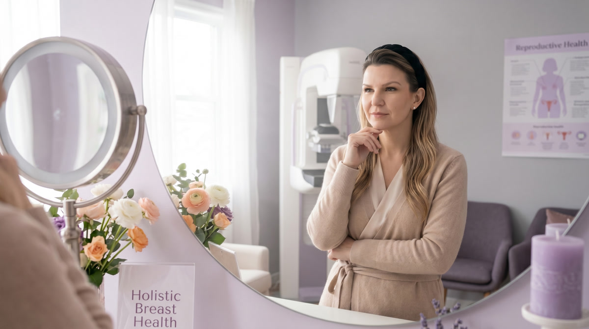 Elegant silhouette of a woman with botanical elements representing holistic health and neurological balance during menopause.